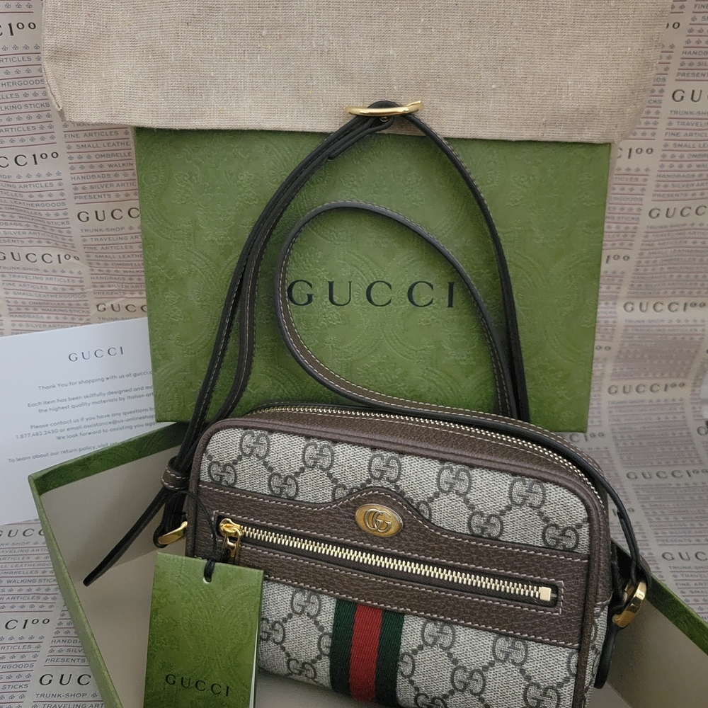 Gucci Brown and Green Crossbody Bag with Signature Web Stripe